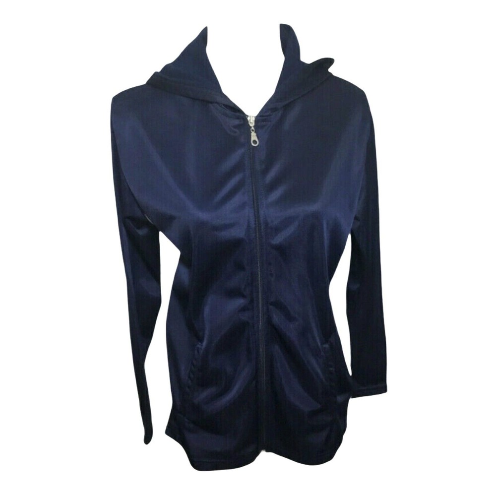 Beaux Art Quality Sportswear Sport Jacket Medium Navy/White Hooded Zip Front EUC